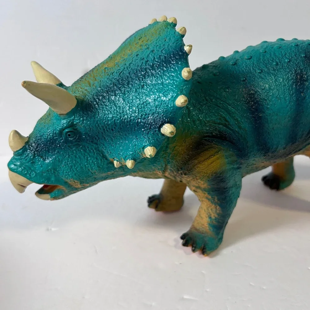 Used Soft Touch Triceratops Dinosaur Figure Teal Orange 22 Inch Squishy Toy